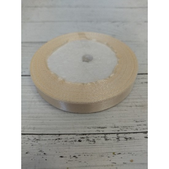 Лента атласная однотонная 1,2 см*25 ярдов цв. кремовый, цена за катушку